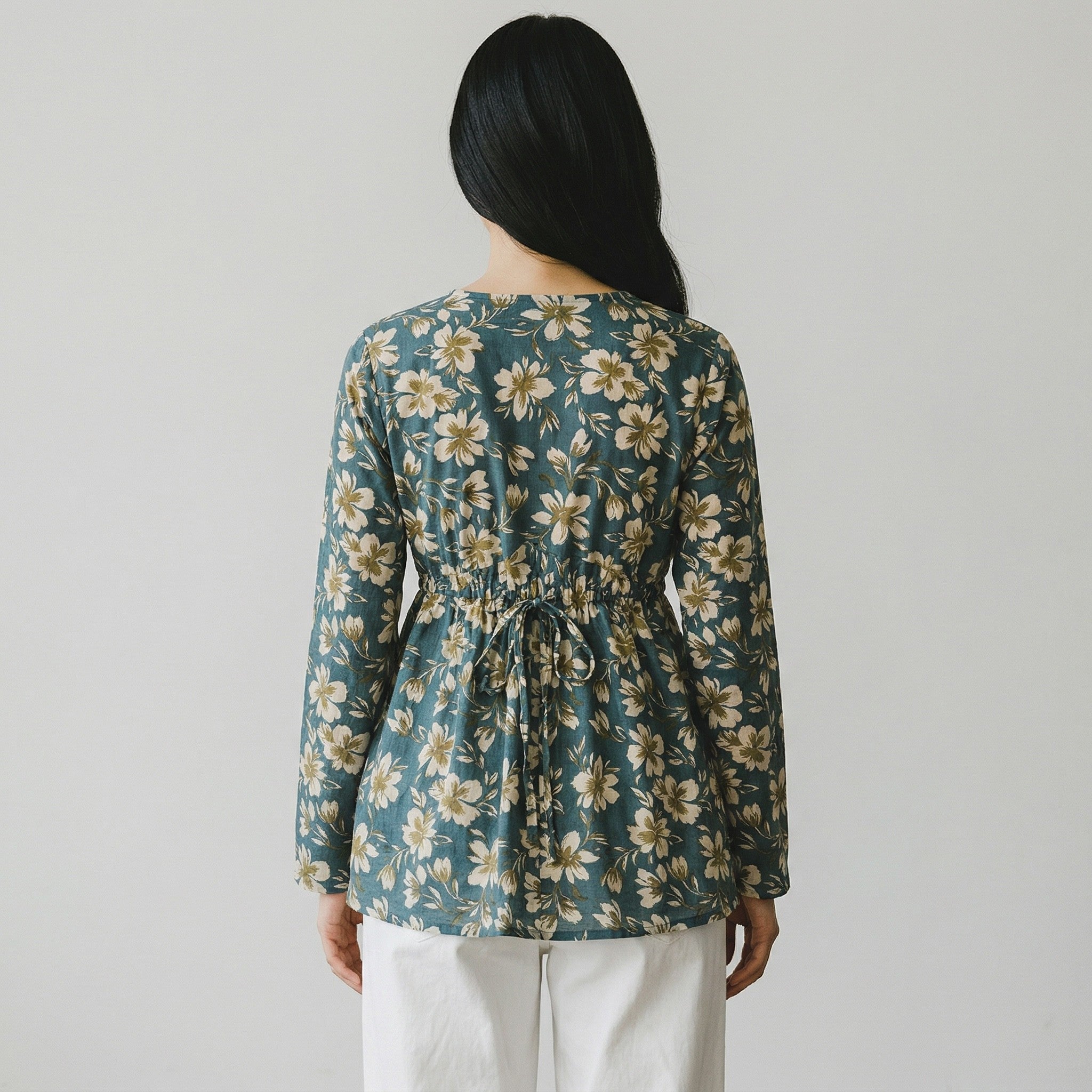 Jasmine Print V-Neck Short Kurti for Women