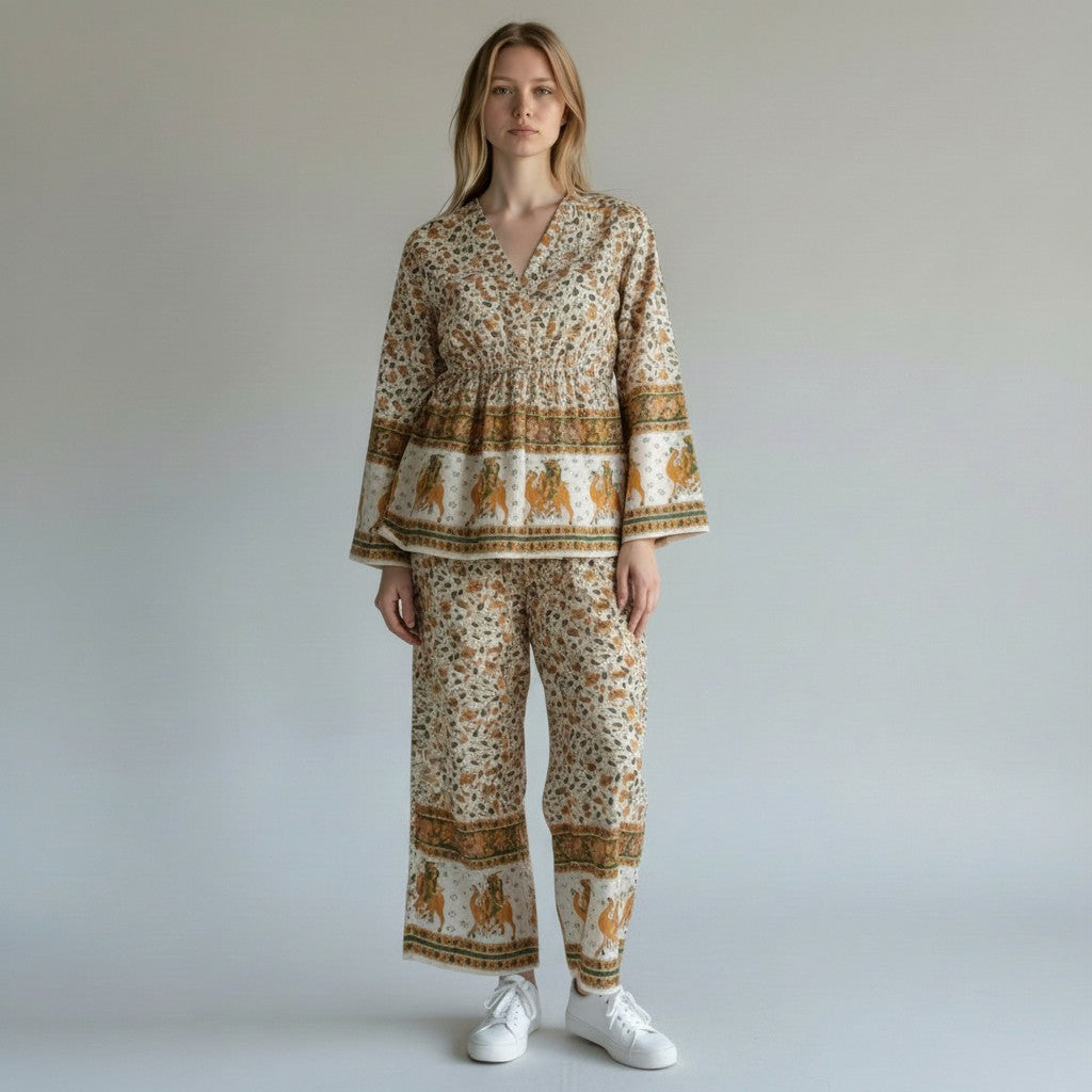Animal Motif Off-White Co-Ord Set for Women