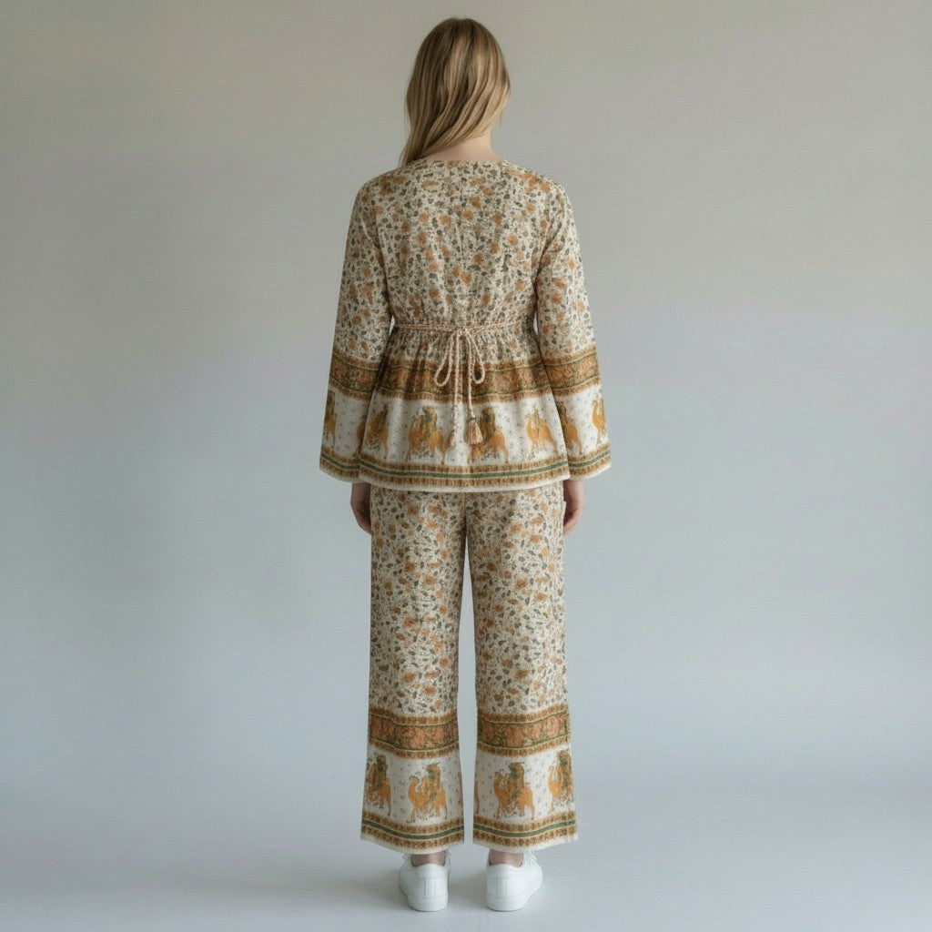 Animal Motif Off-White Co-Ord Set for Women