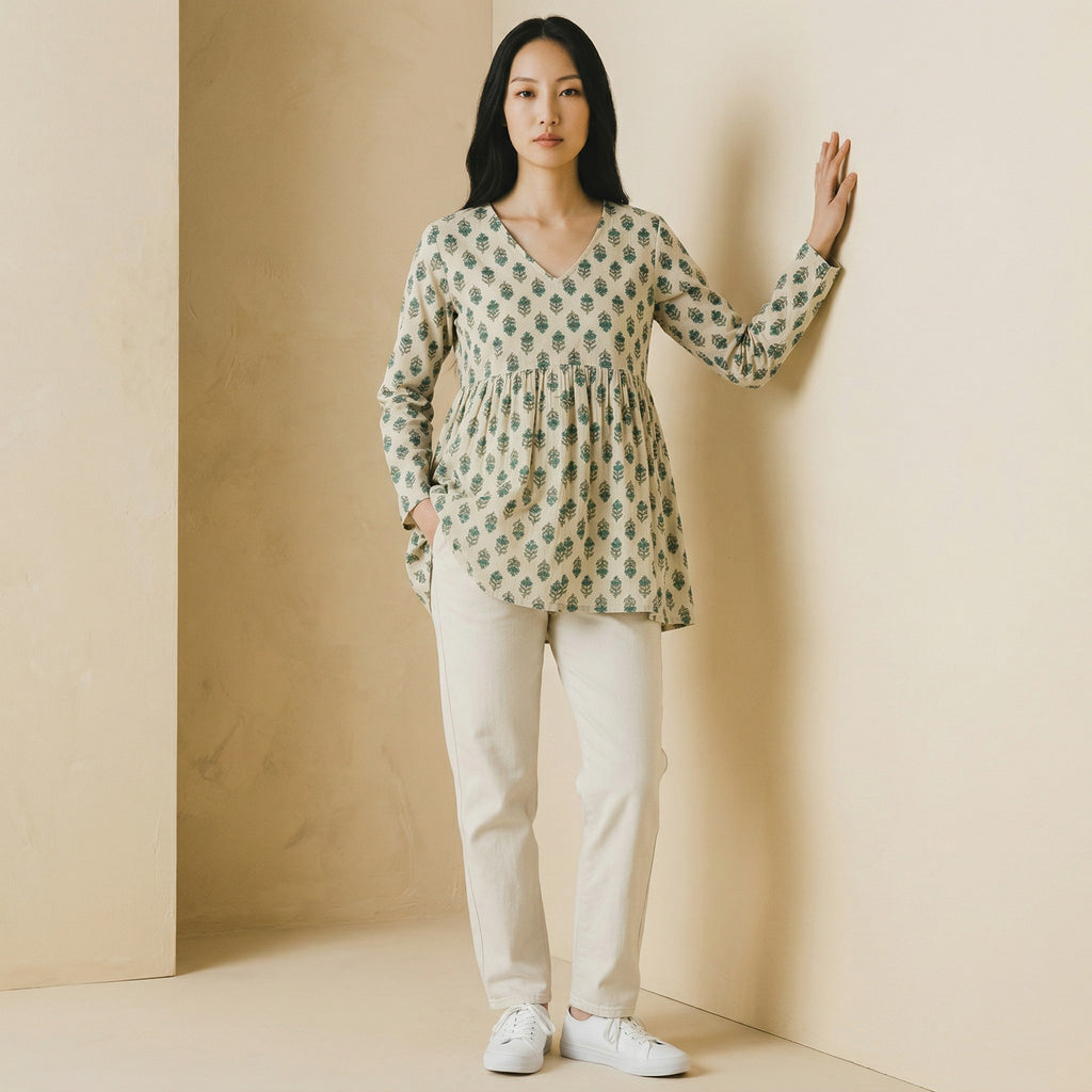 Alpine Beige V-Neck Kurti for Women