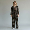 Black Mango Motif V-Neck Kurti for Women