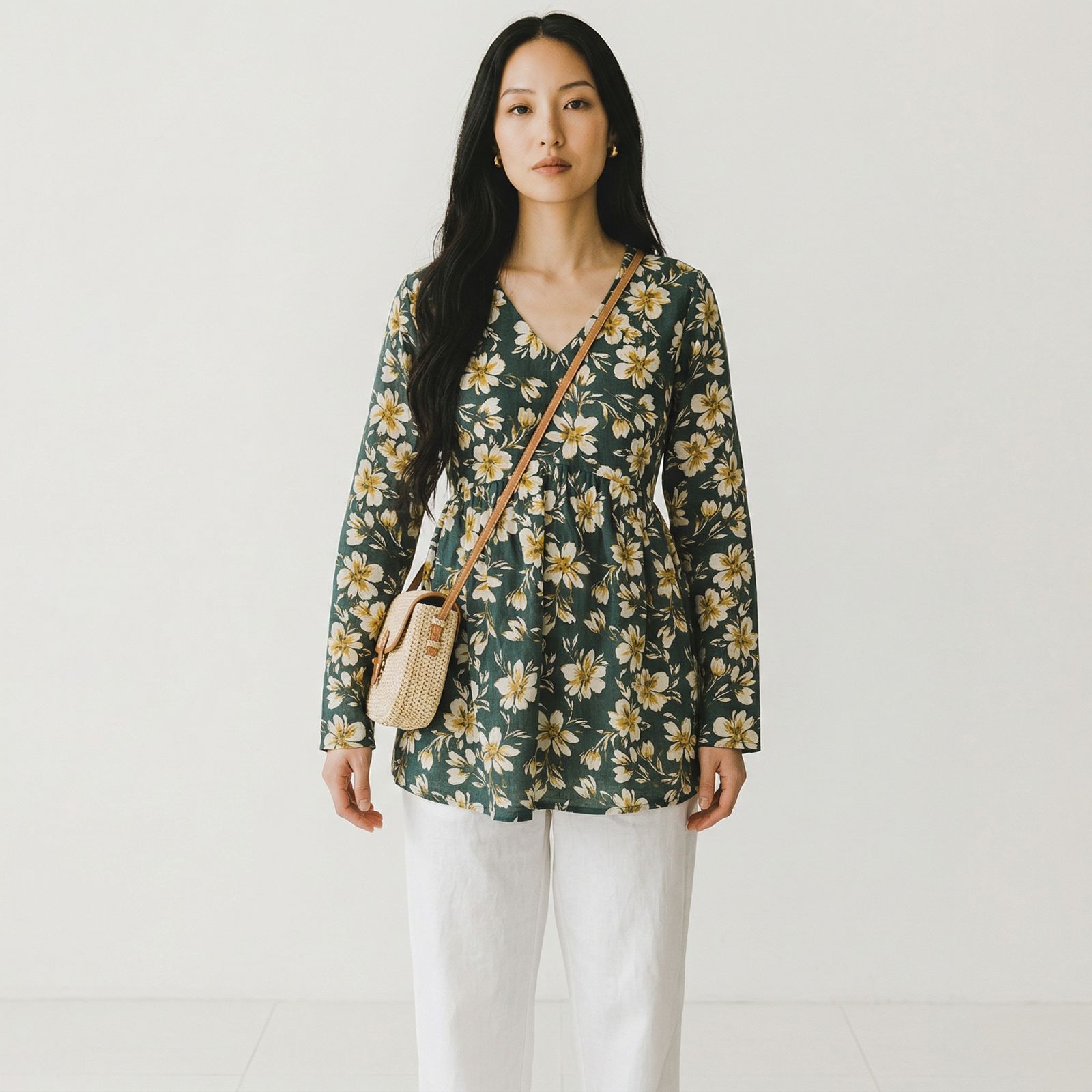 Jasmine Print V-Neck Short Kurti for Women