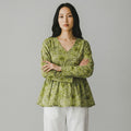 Green Creeper Design V-Neck Kurti for Women