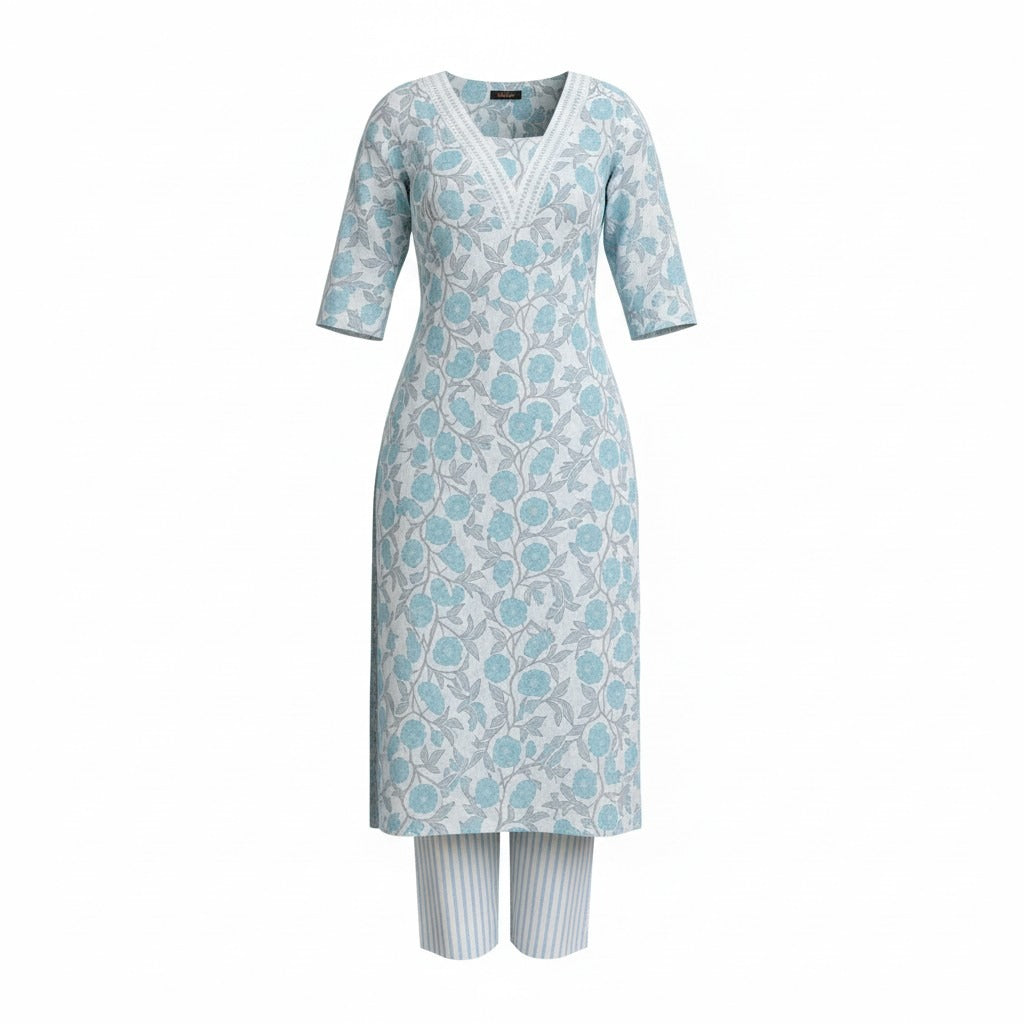 Aqua bloom kurta set